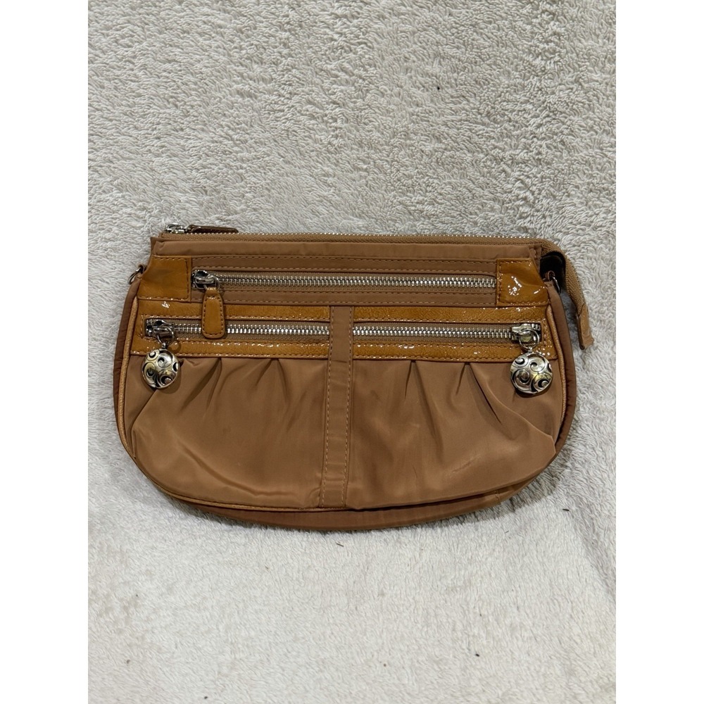 Brighton Twister Go Go Golden Brown Pouch Nylon Crossbody/Makeup Bag Purse Flaw